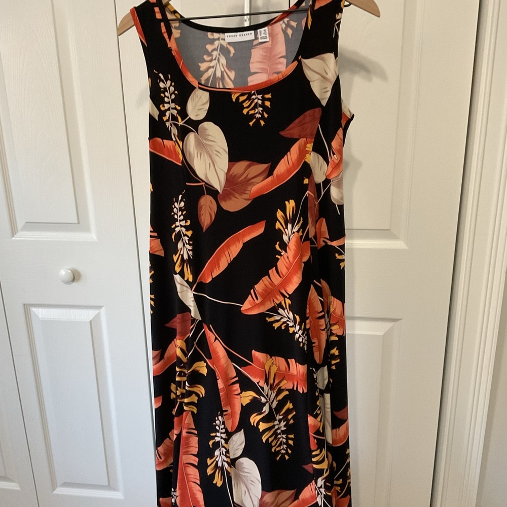 Susan Graver Black Tropical-Print Sleeveless Dress